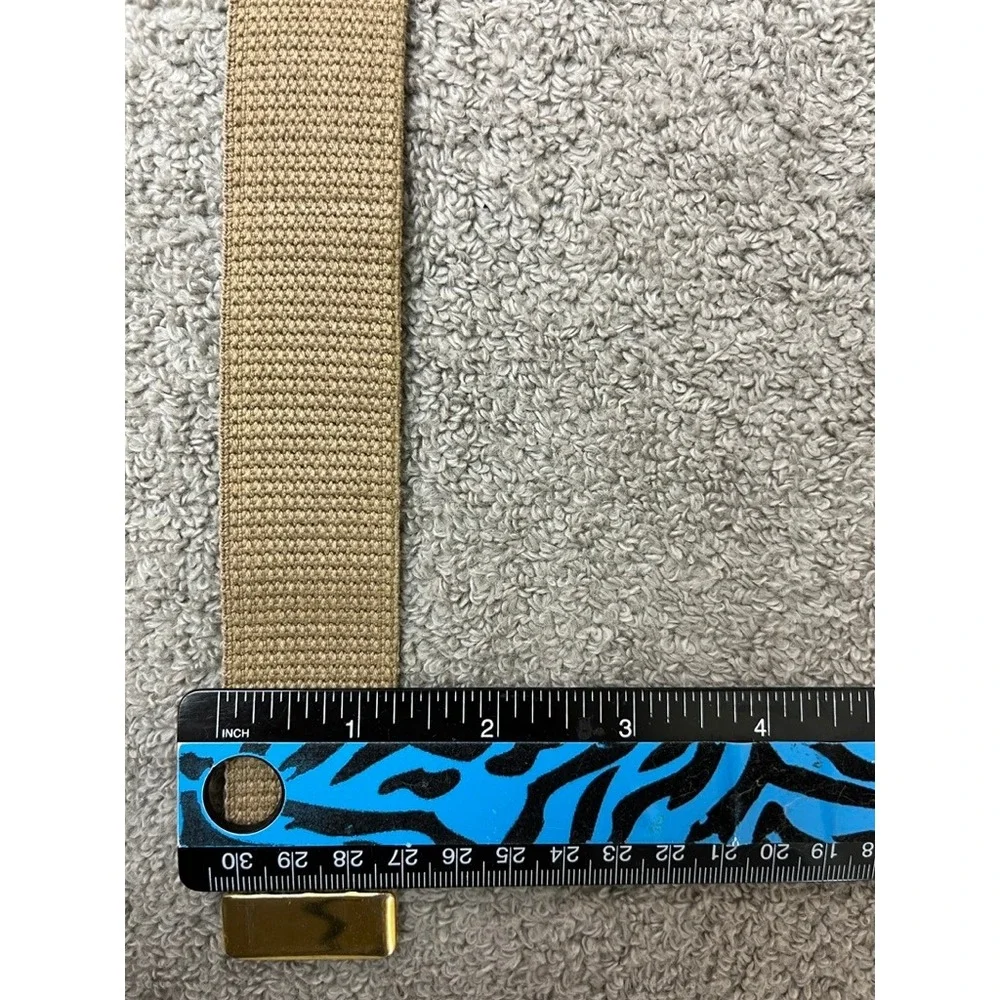 Vintage Tan Canvas Web Belt Gold Tone Slider Buckle Military Style 45 Inch